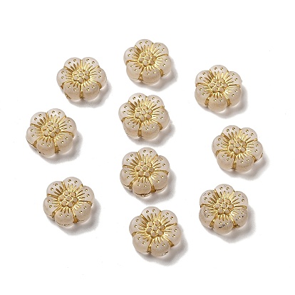 Transparent Plating Acrylic Beads, Golden Metal Enlaced, Plum Blossom, Frosted