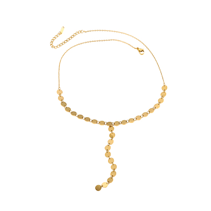 Плоские круглые 304 ожерелья из нержавеющей стали Y-образной формы для женщин, просто и изысканно, ионное покрытие (ip), долговечный