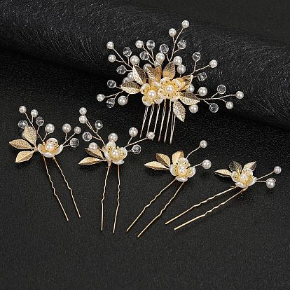 Vintage Bridal Hair Clip with Pearl and Gold Leaf - Elegant Wedding Hair Accessory for Women.