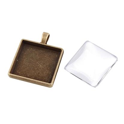 Création de pendentif bricolage, Pendentif de cabochon en alliage de style tibétain, avec des cabochons carrés en verre, sans nickel