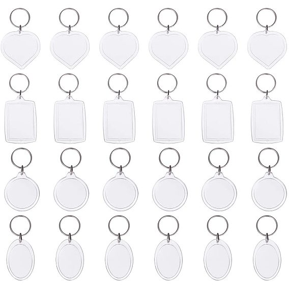 Акриловый брелок, с железными разрезными брелоками, плоский круглый и сердце и прямоугольник и овал