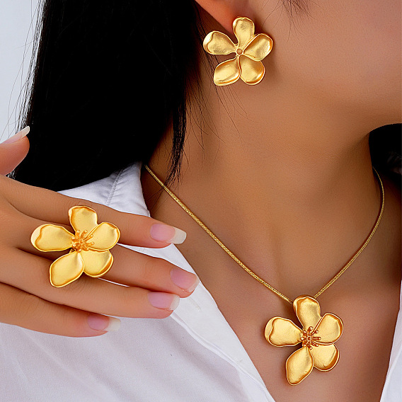 Ожерелья с подвесками из цветочного сплава, серьги-гвоздики и комплекты колец