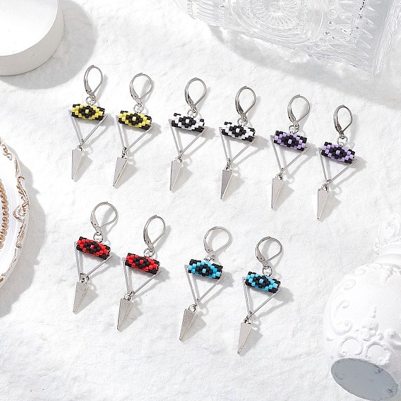 Серьги-гвоздики с застежкой-молнией из латунного стекла с треугольным глазом, платина