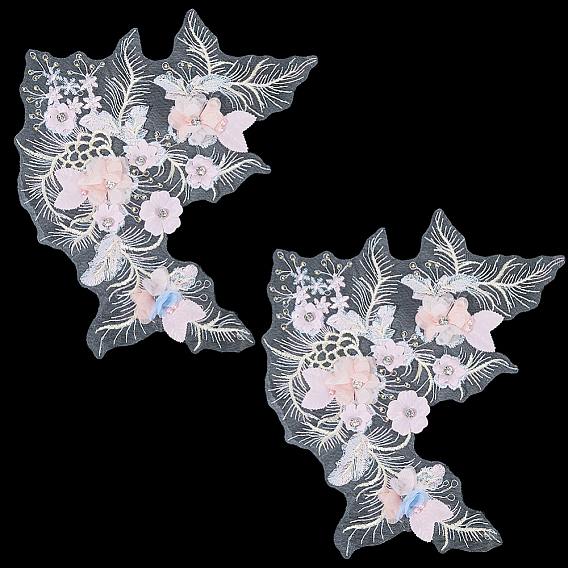 Полиэстеровая вышивка кружево швейные украшения, железо на заплатах, с горным хрусталем и абс пластмассовыми шариками, аксессуары для одежды diy, цветок