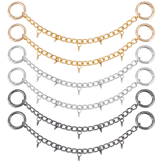 6 шт. 3 цвета алюминиевые цепи цепи для ремней для ботинок, с 304 подвесками из нержавеющей стали и кольцом из сплава пружинного затвора, заклепка