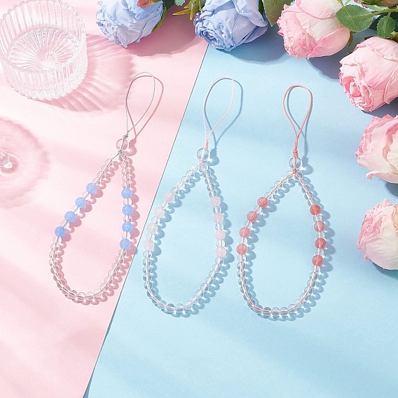 Gemstone Mobile Straps, with Nylon Threads