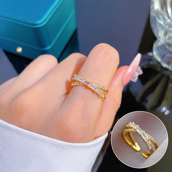 Crossed Full Diamond Personality Index Finger Ring - Simple and Cold Wind.