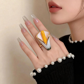 Anillos abiertos de aleación esmaltada para mujer, flor, anillos de declaración, dorado