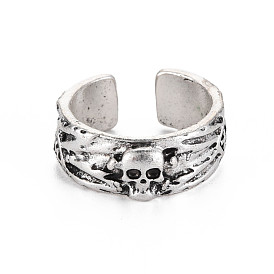 Skull Open Cuff Ring, Halloween Tibetan Style Alloy Ring for Men Women, Cadmium Free & Lead Free