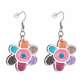 Sunflower Transparent Acrylic Dangle Earrings, with 316 Surgical Stainless Steel Earring Hooks