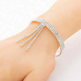 Sparkling Bracelet with Diamond Claw Chain and Multiple Tassel Strands - Shiny and Stylish