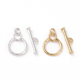 Eco-friendly Brass Toggle Clasps, Cadmium Free & Lead Free, Long-Lasting Plated, Ring with Heart