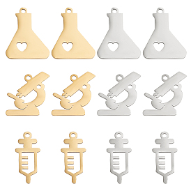 Unicraftale 12Pcs 6 Style Ion Plating(IP) 201 Stainless Steel Pendants, Laser Cut, Mixed Shape