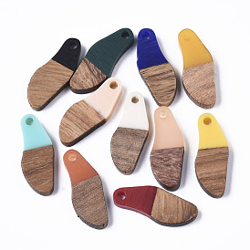 Opaque Resin & Waxed Walnut Wood Pendants, Oval