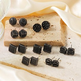 Латунь серьги, с кубического циркония, чёрные