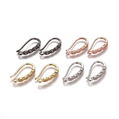 Brass Micro Pave Clear Cubic Zirconia Earring Hooks, with Horizontal Loop