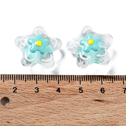 Handmade Lampwork Beads, with Enamel, Star with Flower