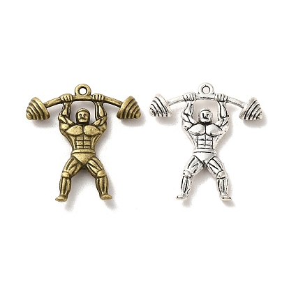 Tibetan Style Alloy Sport Pendants, Cadmium Free & Lead Free, Weightlifting Athletes