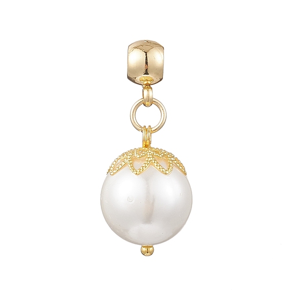 Белые круглые европейские подвески-шармы из ракушек, Подвески с большими отверстиями, с 304 скобами из нержавеющей стали