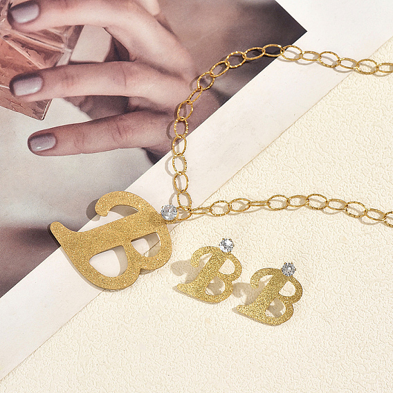 201 Stainless Steel Letter B Pendant Necklace & Stud Earring Set for Women Party and Formal Wear