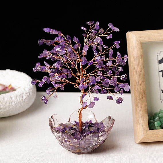 Украшения из натурального драгоценного камня дерево жизни, стеклянная основа с медной проволокой, фен-шуй энергетический камень подарок для домашнего офиса украшение рабочего стола