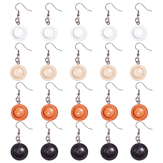 DIY Earring Making, with Wooden Pendant Cabochon Settings, Brass Earring Hooks, Ear Wire, Transparent Glass Cabochons and Jump Rings