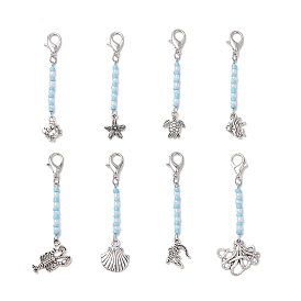 8 шт. подвесные украшения из цинкового сплава в виде морских животных, стеклянные бусины и застежки-клешни для украшений сумок