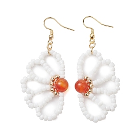 Boucles d'oreilles pendantes en perles de cornaline naturelle et de graines de verre, bijoux en laiton pour femmes, réel 18 k plaqué or