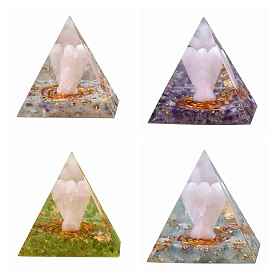 Orgonite Pyramid Resin Energy Generators, Angel Reiki Natural Gemstone Chips Inside for Home Office Desk Decoration
