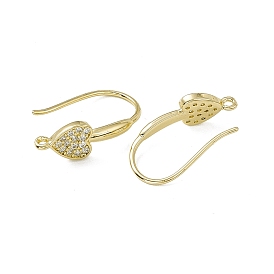 Rack Plating Brass Micro Pave Cubic Zirconia Earrings Hooks, with Vertical Loops, Heart, Lead Free & Cadmium Free