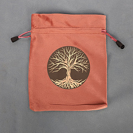 Pochettes de rangement de bijoux en velours rectangle, sacs à cordon imprimés arbre de vie