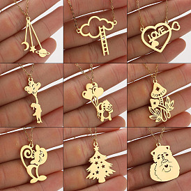 Necklace Women's Versatile Stainless Steel Cartoon Character Small Animal Pendant Clavicle Chain Cloud Ladder Accessories