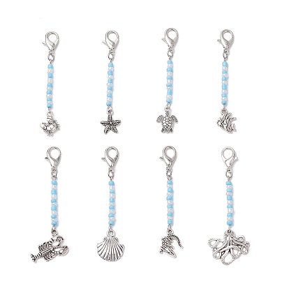 8 шт. подвесные украшения из цинкового сплава в виде морских животных, стеклянные бусины и застежки-клешни для украшений сумок