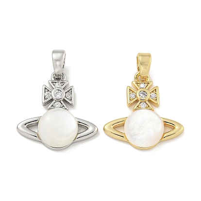 Латунь с прозрачными кубическими цирконами и подвесками в виде ракушек, без кадмия, без никеля и без свинца, планета, белые