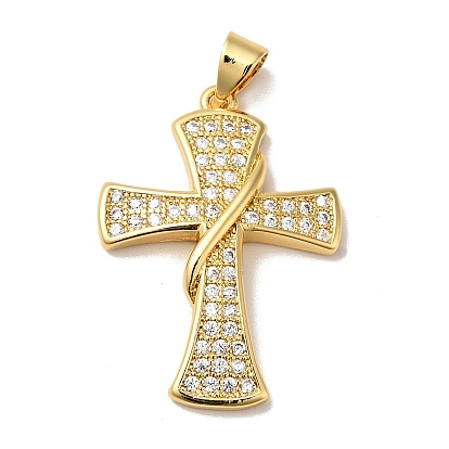 Placage de crémaillère en laiton micro pavé pendentifs en zircone cubique claire, sans cadmium et sans nickel et sans plomb, croix