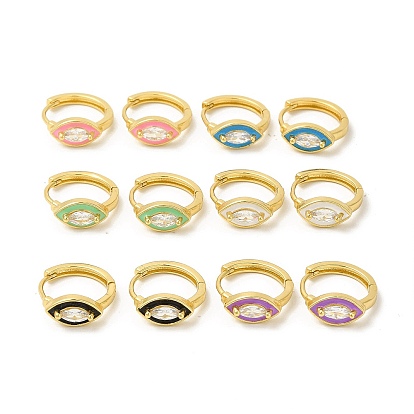 Enamel Horse Eye Hoop Earrings with Clear Cubic Zirconia, Real 18K Gold Plated Brass Jewelry for Women, Cadmium Free & Nickel Free & Lead Free