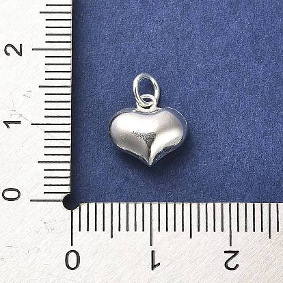 925 Sterling Silver Pendants, Heart Charms with Jump Rings