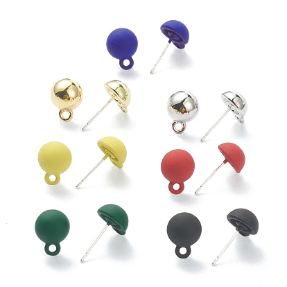 Spray Painted Alloy Stud Earrings Findings, with 925 Sterling Silver Pins and Loops, Half Round, Silver