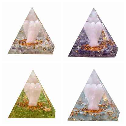 Orgonite Pyramid Resin Energy Generators, Angel Reiki Natural Gemstone Chips Inside for Home Office Desk Decoration