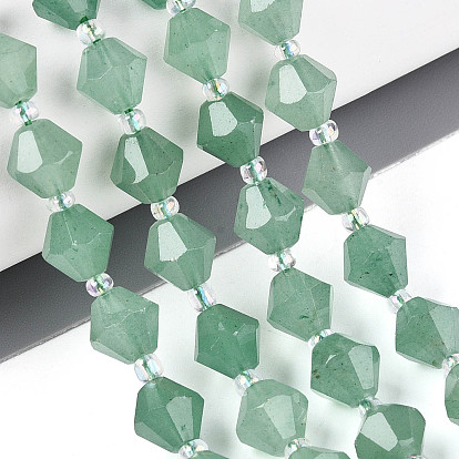 Естественный зеленый авантюрин бисер нитей, двухконусные, граненые, с бисером