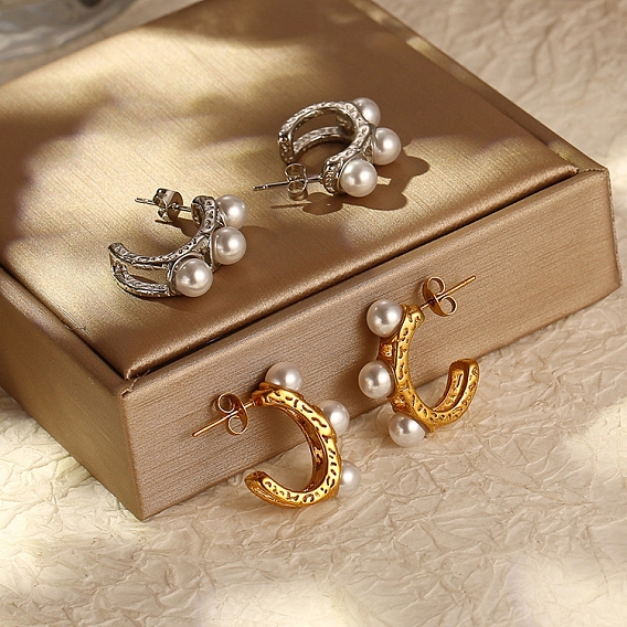 Французские ретро женские серьги-гвоздики из нержавеющей стали с инкрустацией из смолы и жемчуга