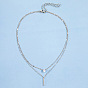 Fashionable Double-layer Waterdrop-shaped Pendant Necklace with Tassel - European and American Style
