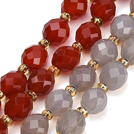 Natural Agate Beads Strands, Round, Faceted, with Seed Beads