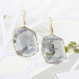 Exquisite Geometric Crystal Earrings with Irregular Cut Glass Border - Chic and Unique!