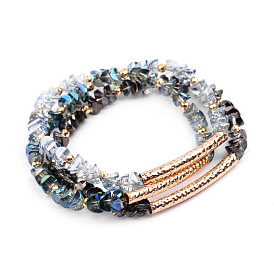 Geometric Crystal Beaded Bracelet for Women - DIY Gold Copper Faceted Tube and Cut Glass Beads Jewelry