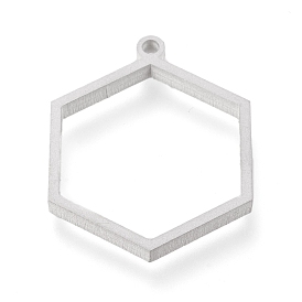 Placage ionique (ip) 304 pendentifs à lunette arrière ouverte en acier inoxydable, hexagone