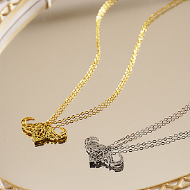 Stainless Steel Hollow Cattle Head Pendant Necklaces, Cable Chains Necklace for Women