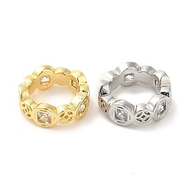 Rack Plating Brass Micro Pave Cubic Zirconia Beads, Large Hole Beads, Cadmium Free & Lead Free, Flat Round