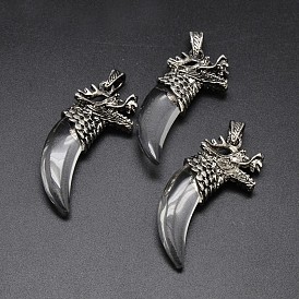 Antikem Silber-Zink-Legierung Glas große Anhänger, Lumb Form mit Drachen, Bleifrei & Nickel frei, 56~59x25x11.5 mm, Bohrung: 4x8 mm