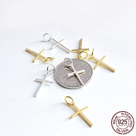 Rack Plating 925 Sterling Silver Pendants, with Jump Rings & 925 Stamp, Cross Charms